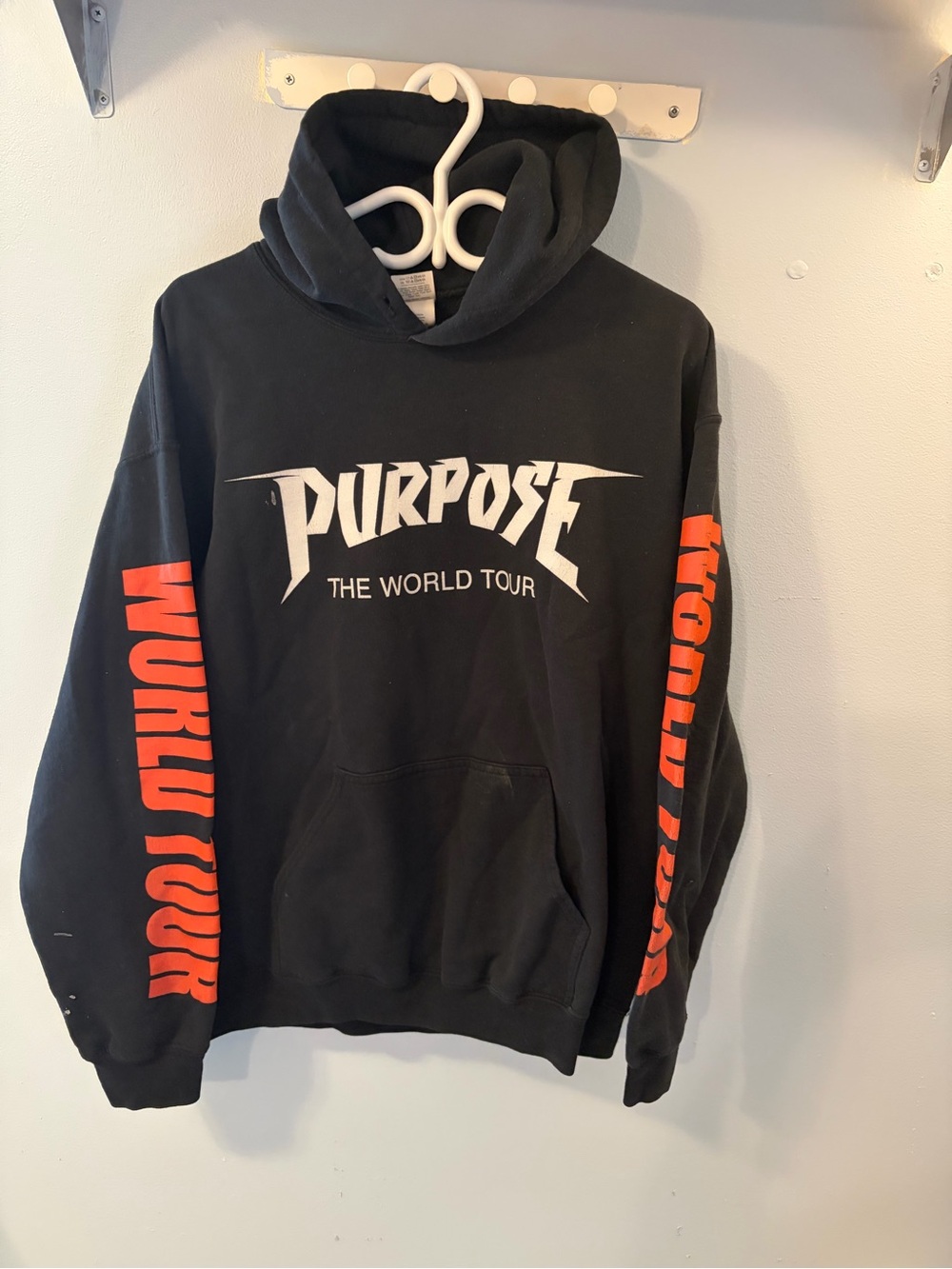 Justin Bieber Purpose Tour Black Hoodie with Red Sleeve Graphics